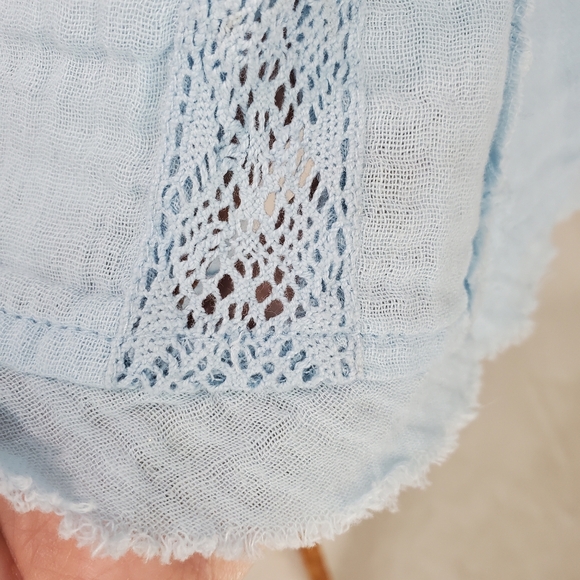 Free People Angele Gauzy Mini Dress Boho Summer Blue Oversized Puff Sleeve XS - Picture 12 of 15